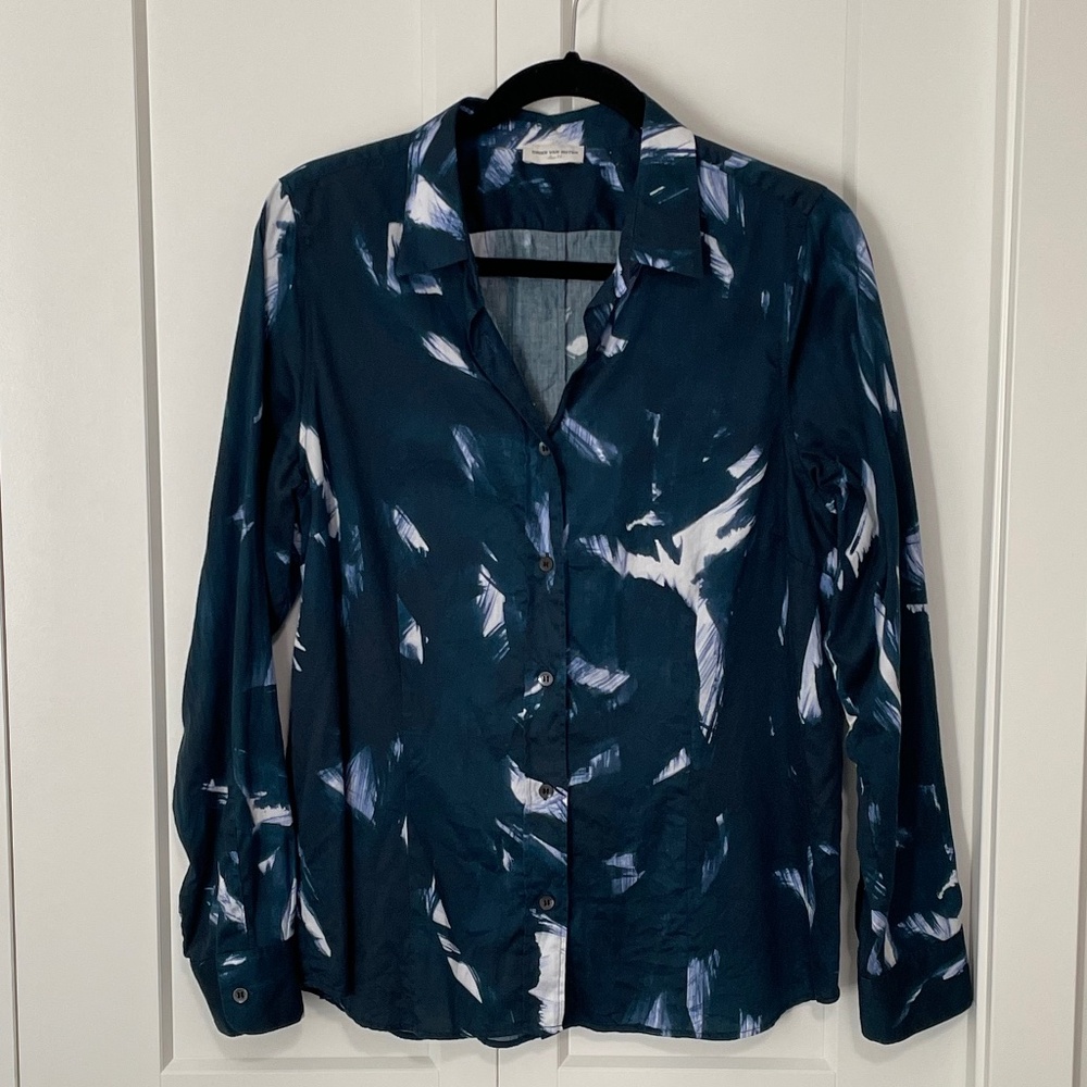 DRIES VAN NOTEN Navy Brushstroke BF Shirt Sz FR 44 (US 8/10)